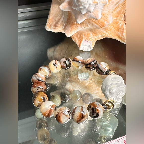 KING TROCHUS SHELL + BARROQUE SHELL PEARL NATURAL BRACELET size 7”” - Picture 6 of 12